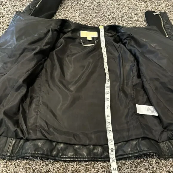 Michael Kors Lamb Leather Biker Jacket Small Black Zip Front Pockets Quilted - Picture 8 of 10